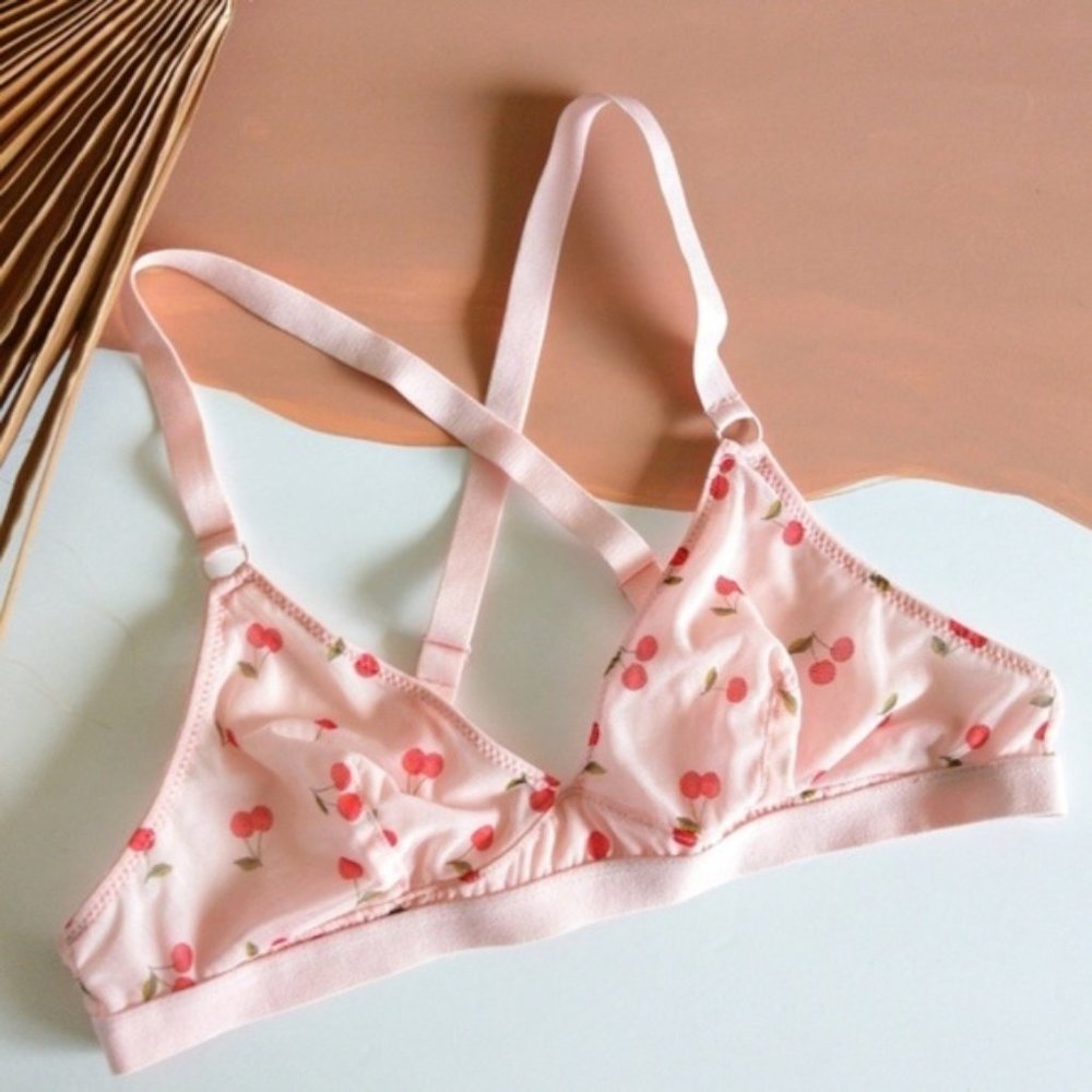 New Baby Pink Cherry Bomb Mesh Cross Back Bralette
